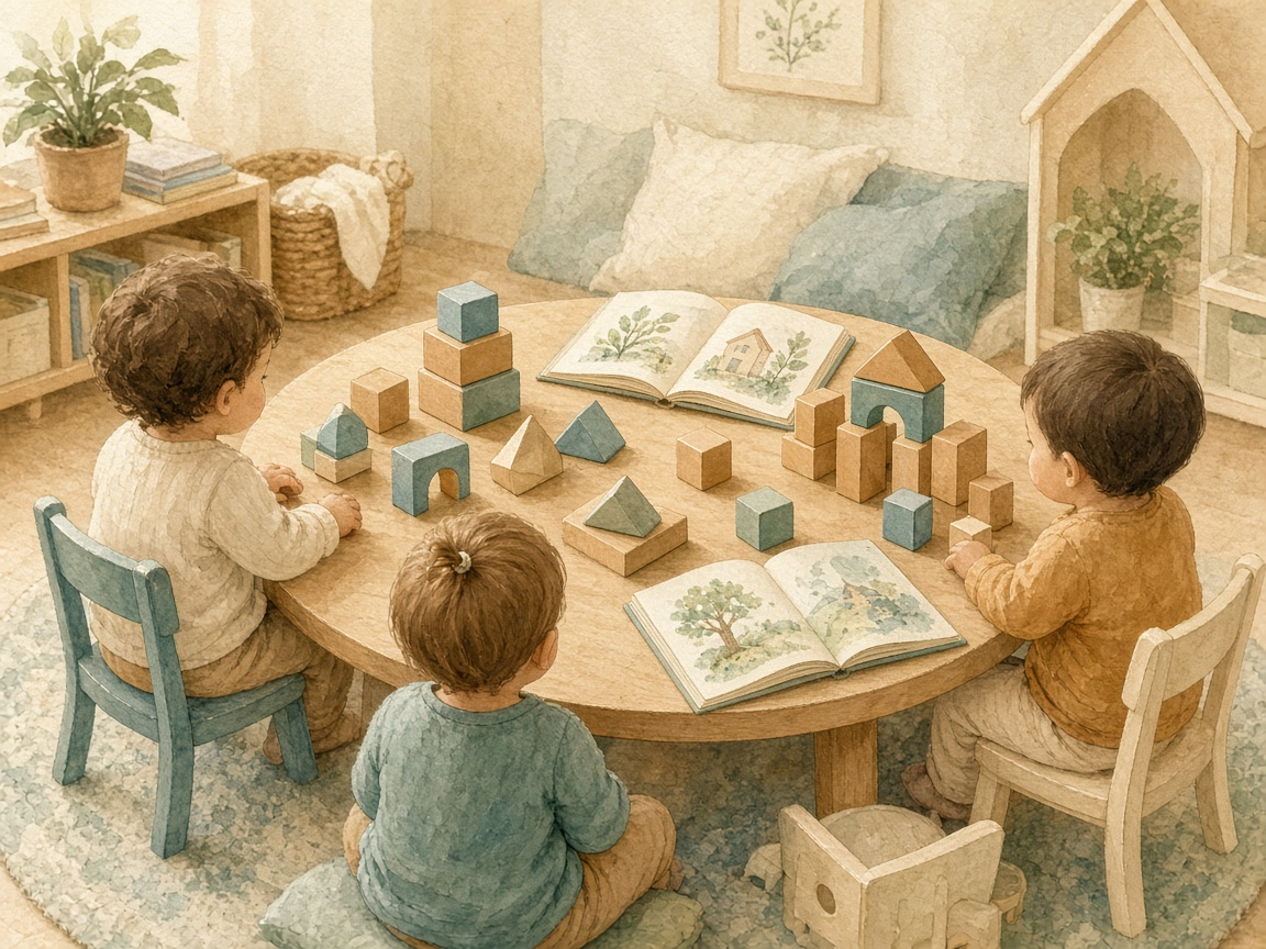 Low table with blocks and picture books